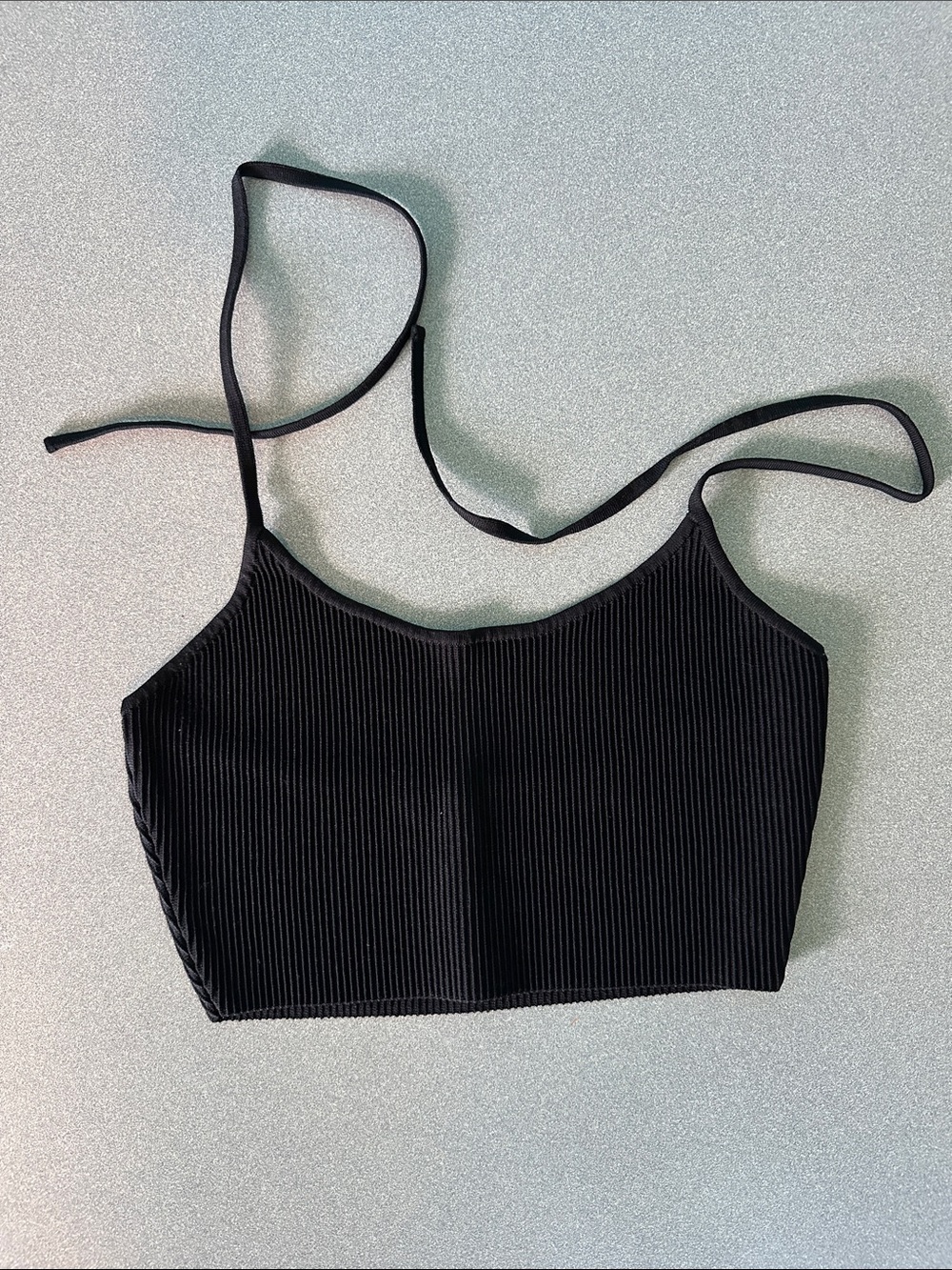 BABATON | WOMENS | LARGE | BLACK RIBBED HALTER STRING CROP TOP
